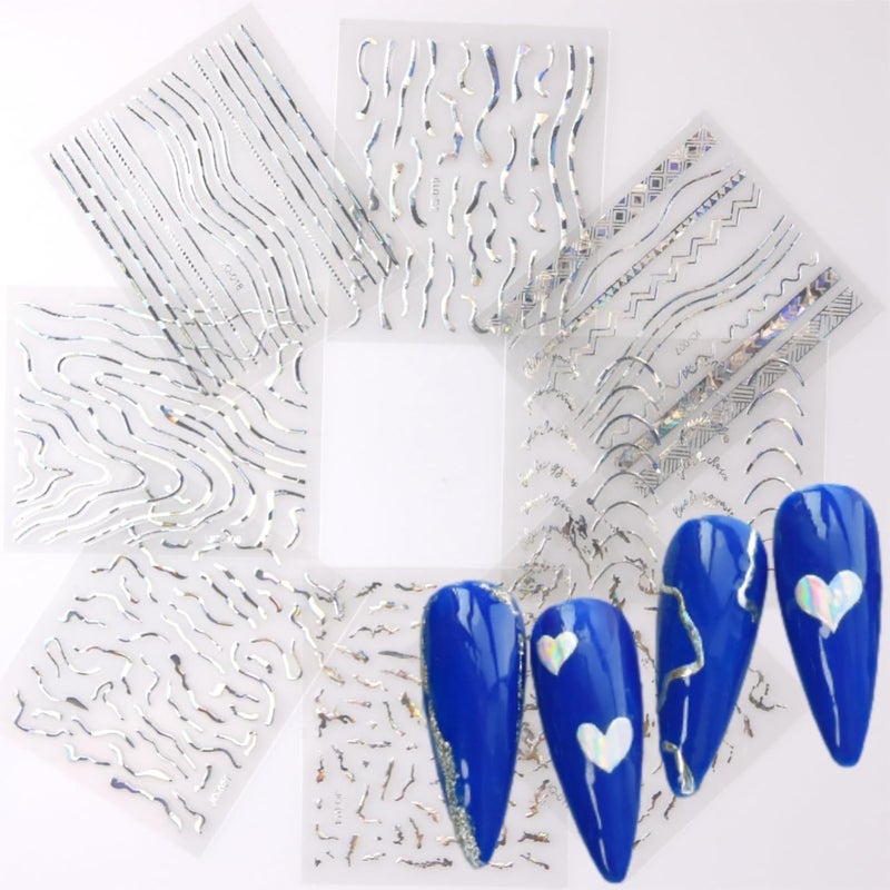 SPLOCUDU 30 Sheets Silver Nail Art Stickers 3D Self-Adhesive Line Nail Decals for Acrylic Nails Lace Leaf Flower Nail Supplies for Nail Art Glitter DIY Design Nail Stickers for Women - Image 5